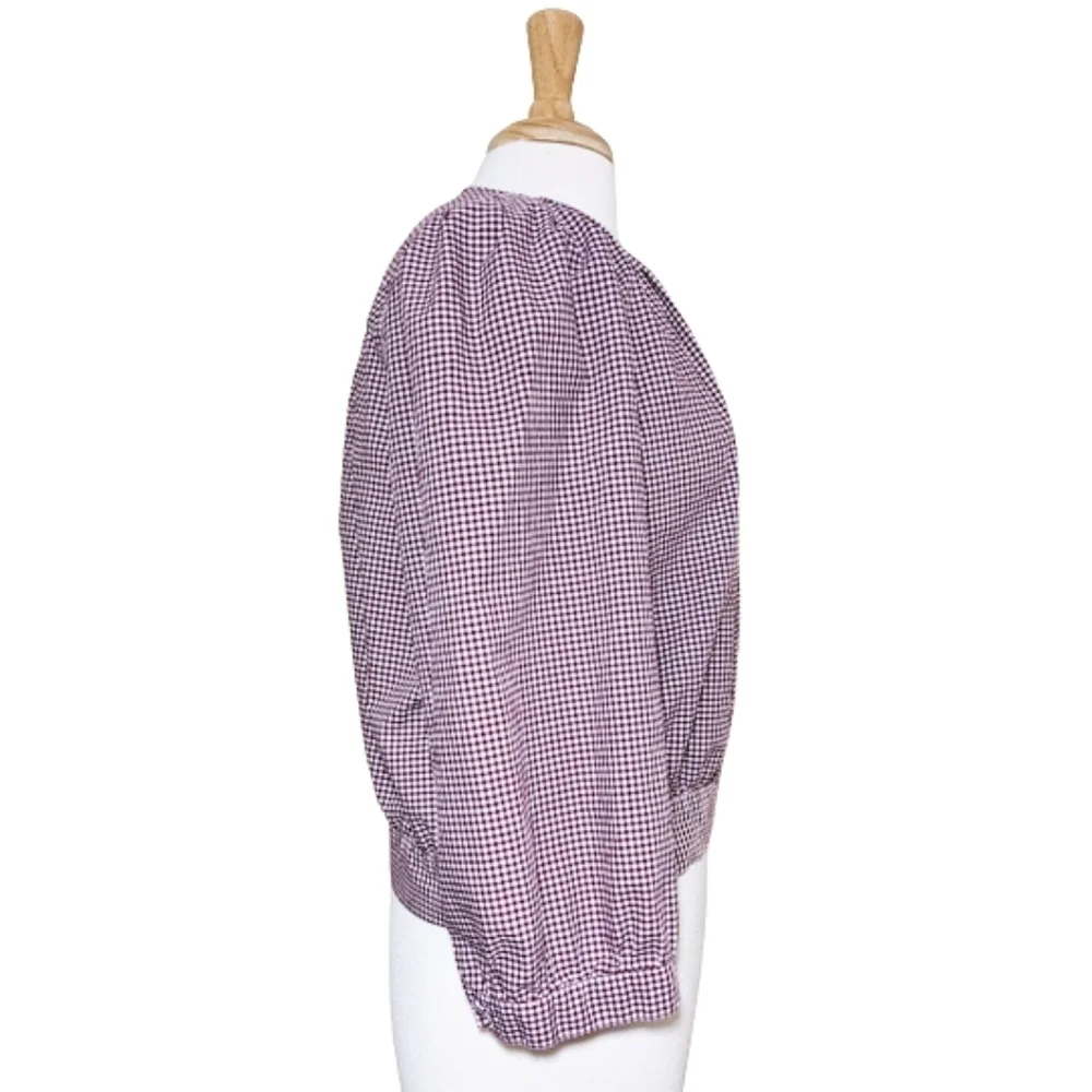 MADEWELL Burgundy Gingham Wrap Blouse/Top with 3/4 Sleeves - Picture 3 of 10